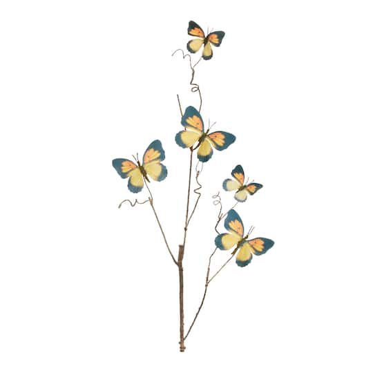 28" Blue & Yellow Hues Butterfly Twig Sprays, 4ct.